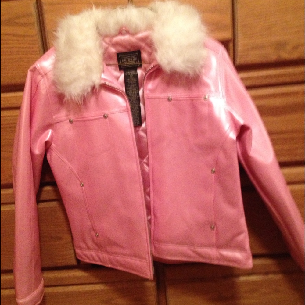 COPY - Shiny pink fur collar jacket.